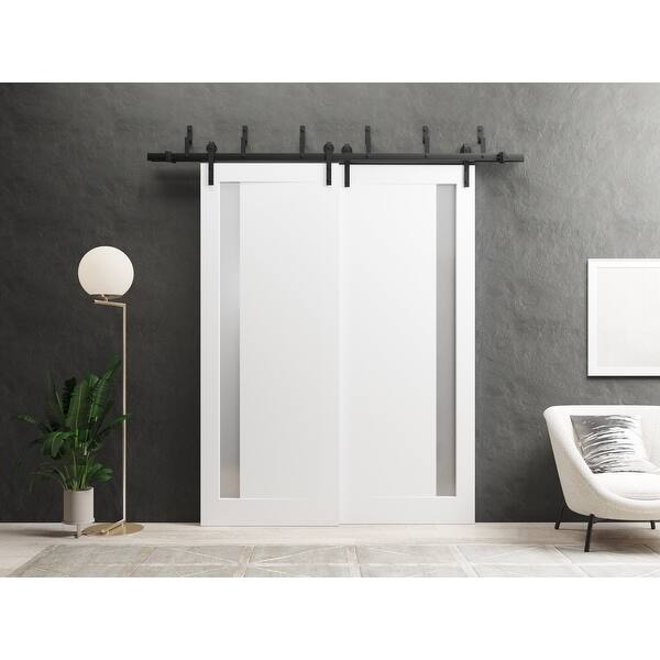 Sliding Closet Barn Bypass Doors 36 x 80 inches Planum 0660 Painted White with Frosted Glass